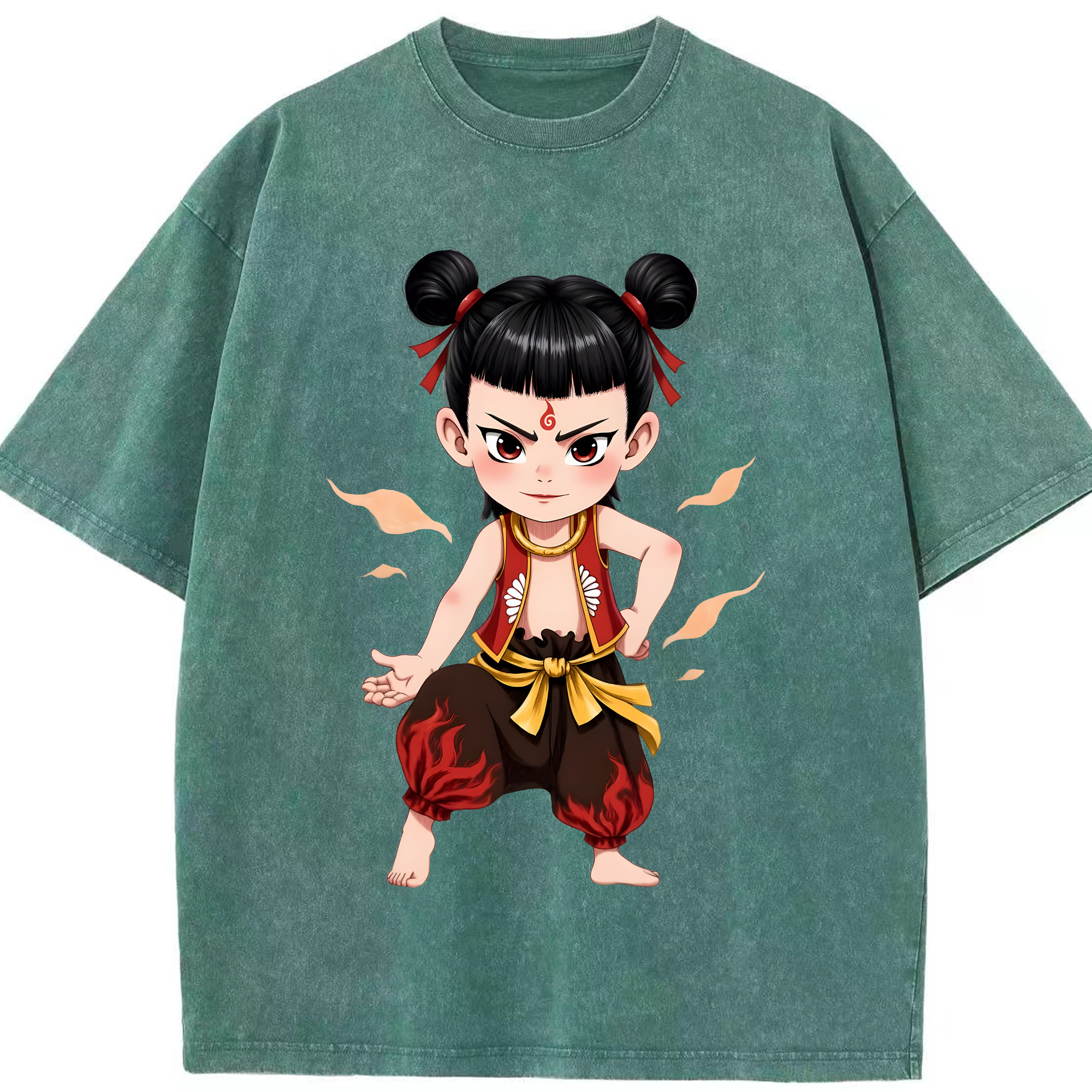 （画像用） Ne Zha 2 ナタ 魔童の大暴れ 綿100% ヴィンテージ風 半袖Tシャツ（フロントプリント）